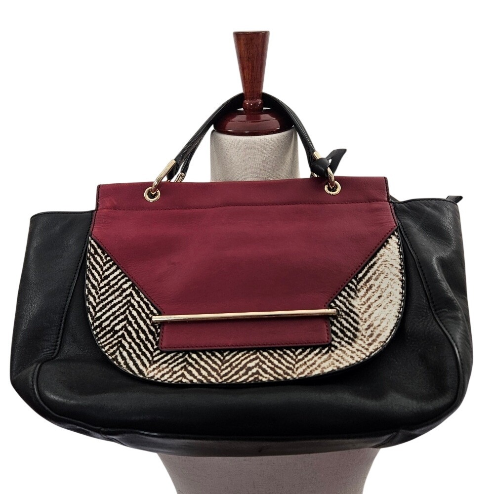 Vince‎ Camuto Black Malbec Chevron Leather Cowhair Satchel Bag VC-EDA-SA